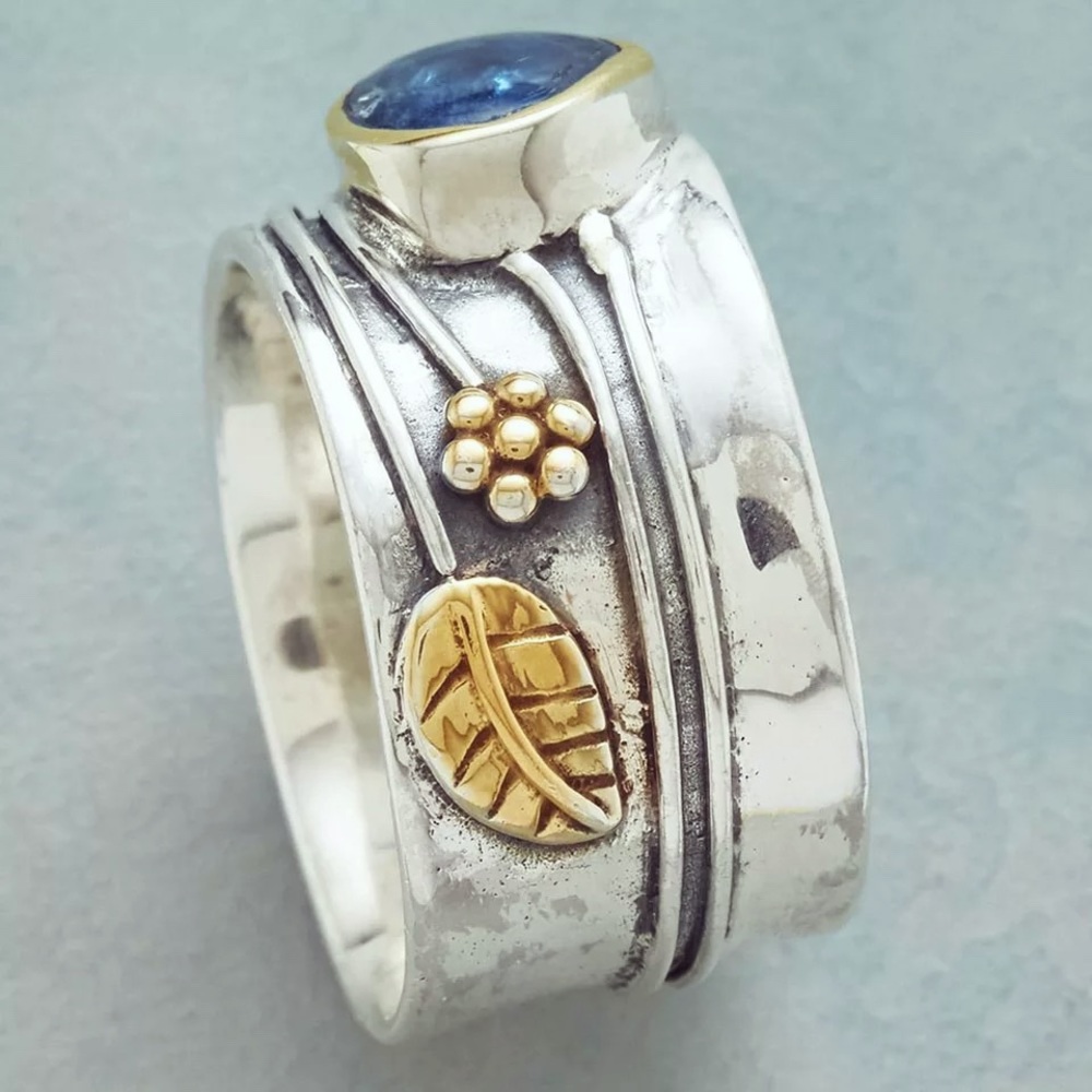 24 HRS SALE ONLY Boho Antique Silver Blue Stone Carved Ring